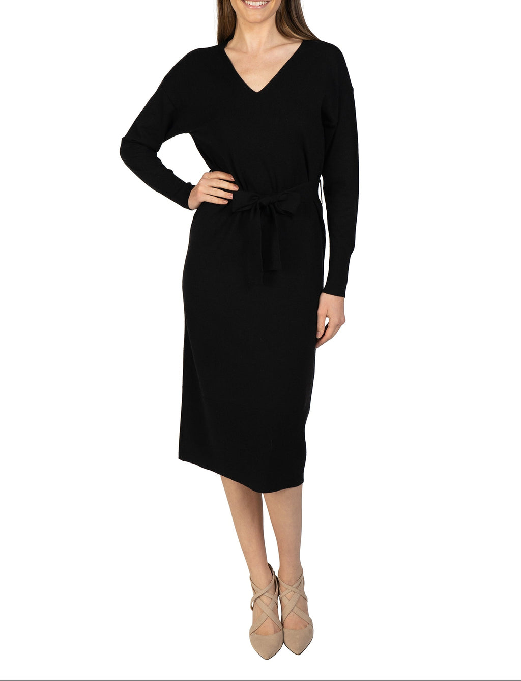 Knit Sweater Dress with Tie Sash