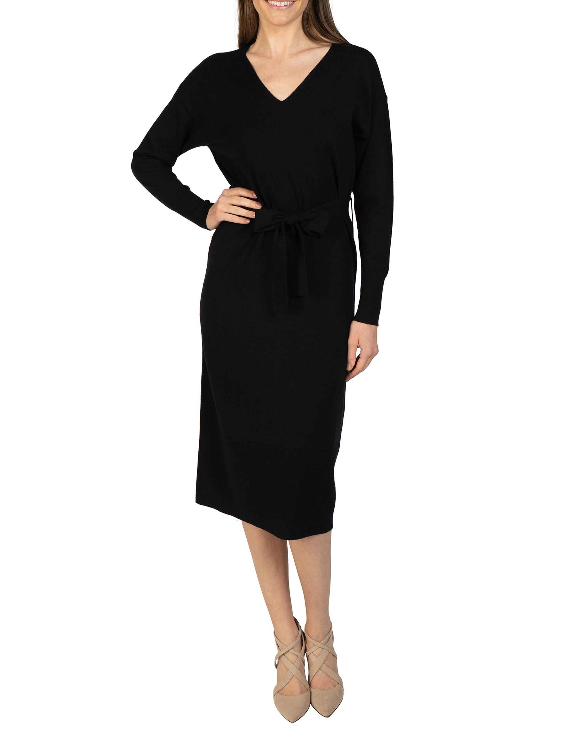 Knit Sweater Dress with Tie Sash