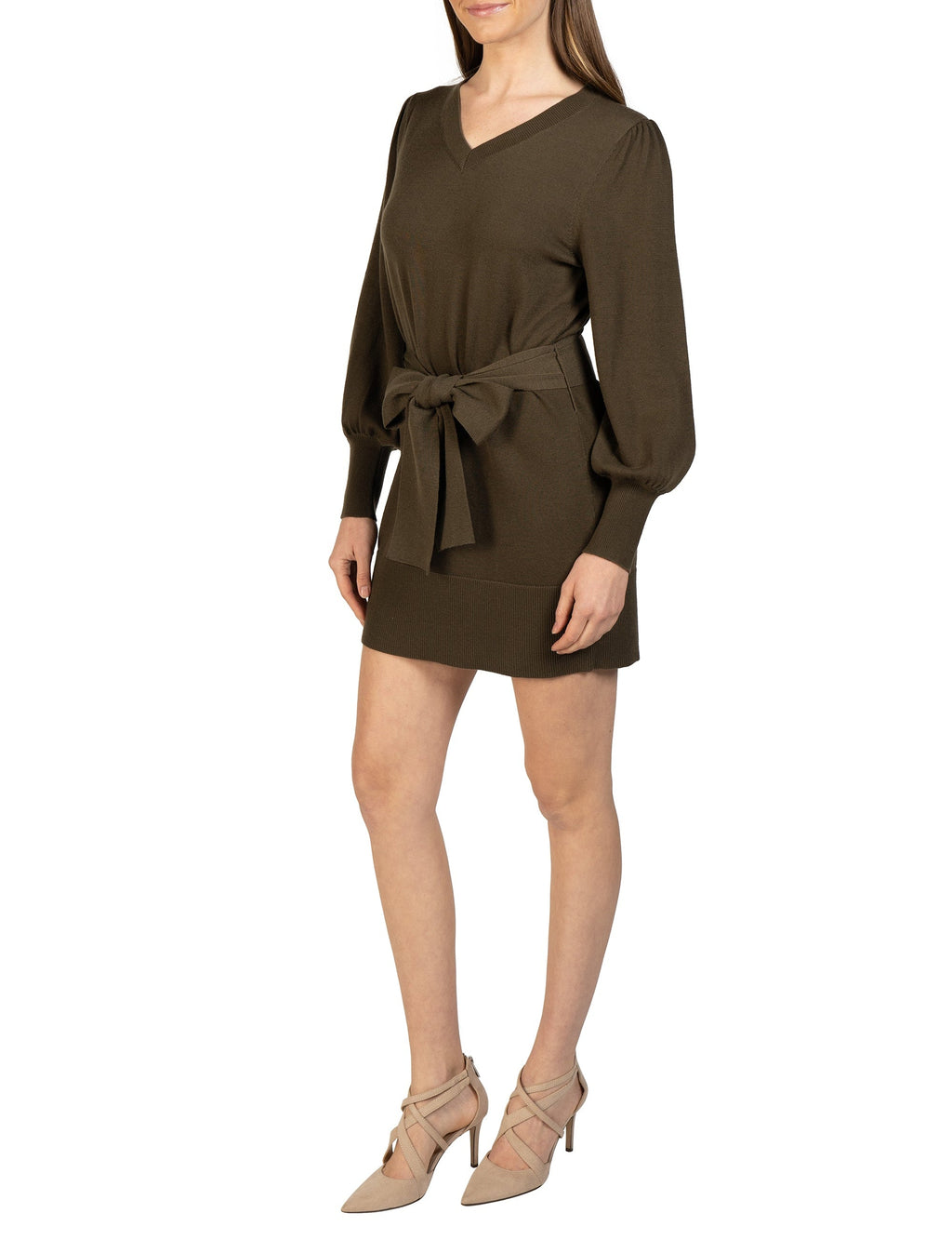 Short Knit Sweater Dress with Tie