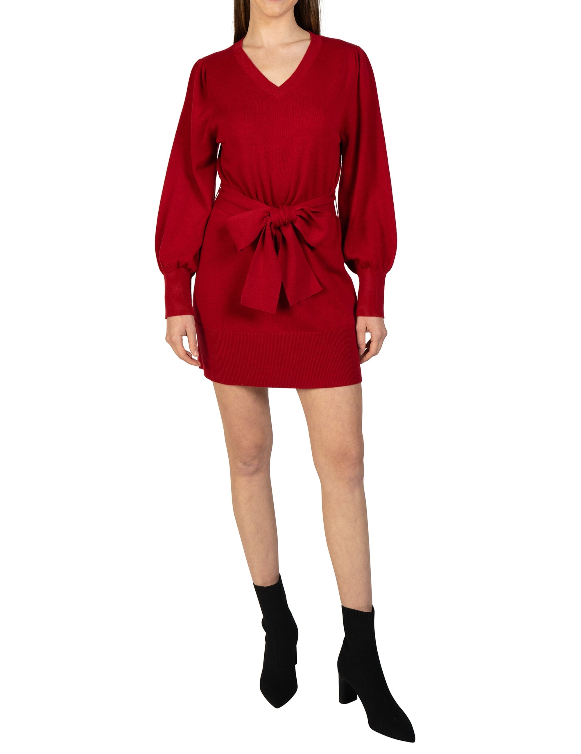Short Knit Sweater Dress with Tie