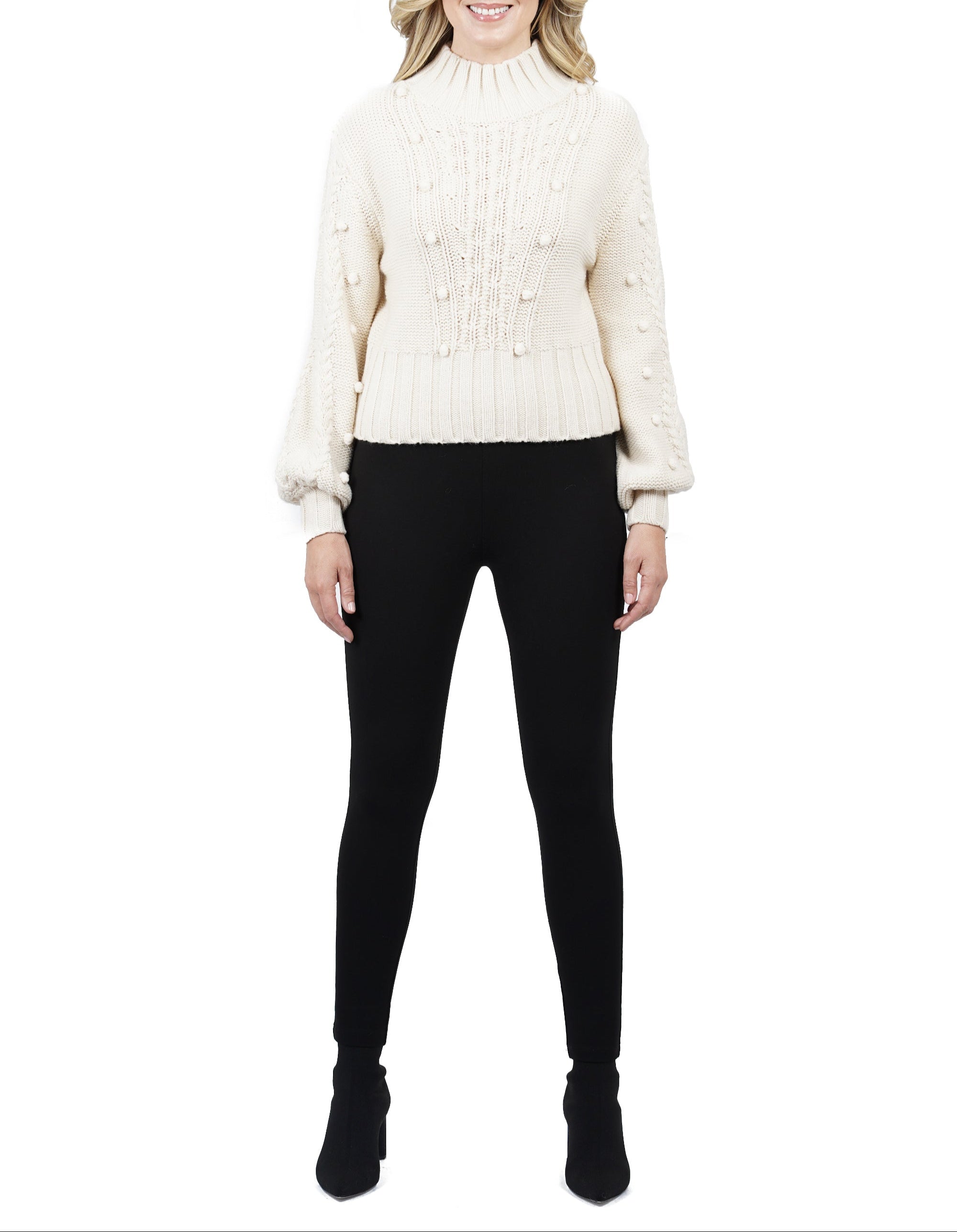 Annalise Cable Sweater with Pom Sleeves