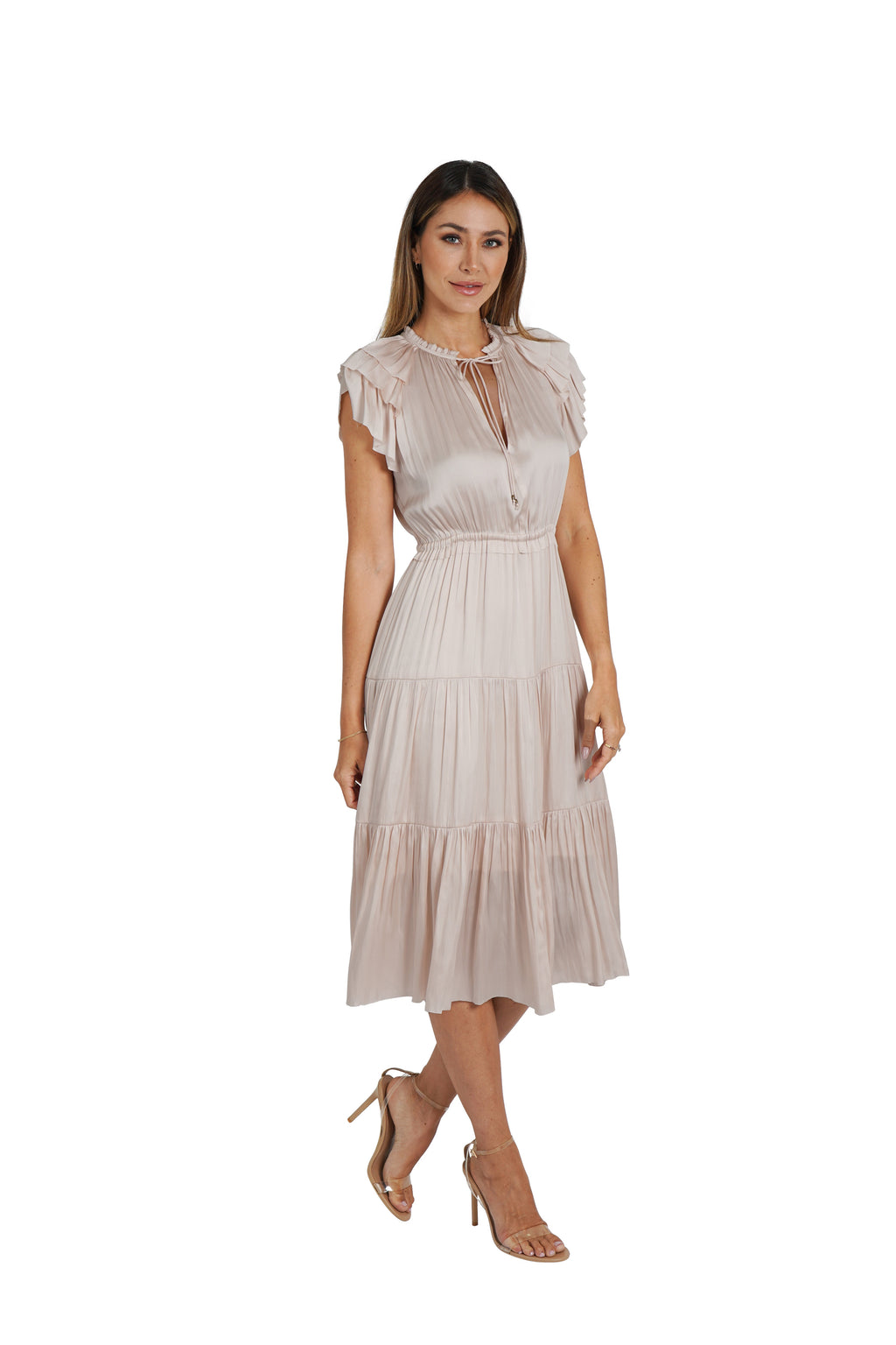 Pamela Ruffle Trim Midi Dress