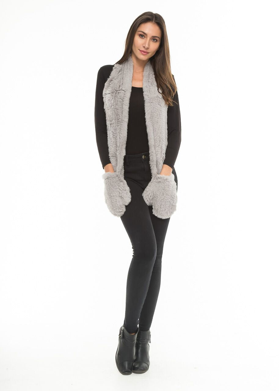 Cheryl Genuine Real Rabbit Fur Scarf with Mittens